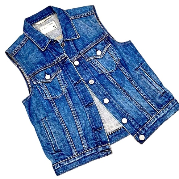 Rag & Bone medium indigo 100% cotton denim jean vest metal buttons size small - Picture 3 of 11